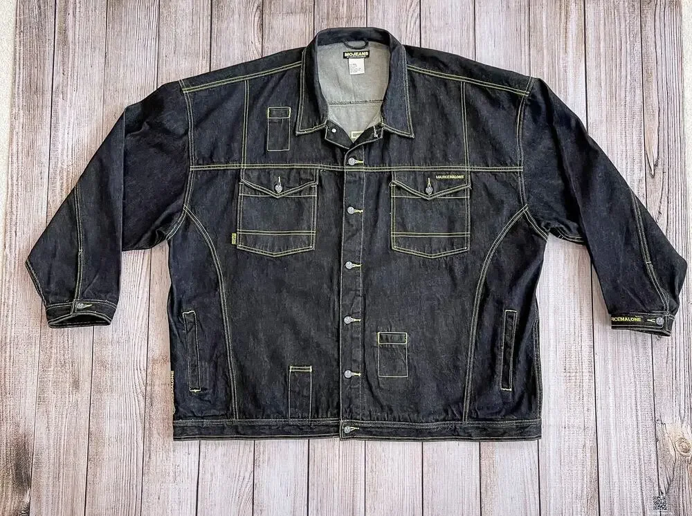 Vintage MoJeans Maurice Malone 6XL Denim Jacket Black Yellow Stitch 90s Hip Hop